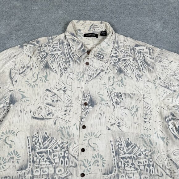 Murano Silk Short Sleeve Button Up Hawaiian Shirt Men’s Size 3XT Gray White - Picture 3 of 9